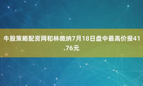 牛股策略配资网和林微纳7月18日盘中最高价报41.76元